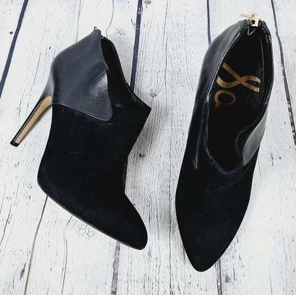 SAM EDELMAN | leather stilleto heel zip pointed toe booties shoes - Picture 1 of 12